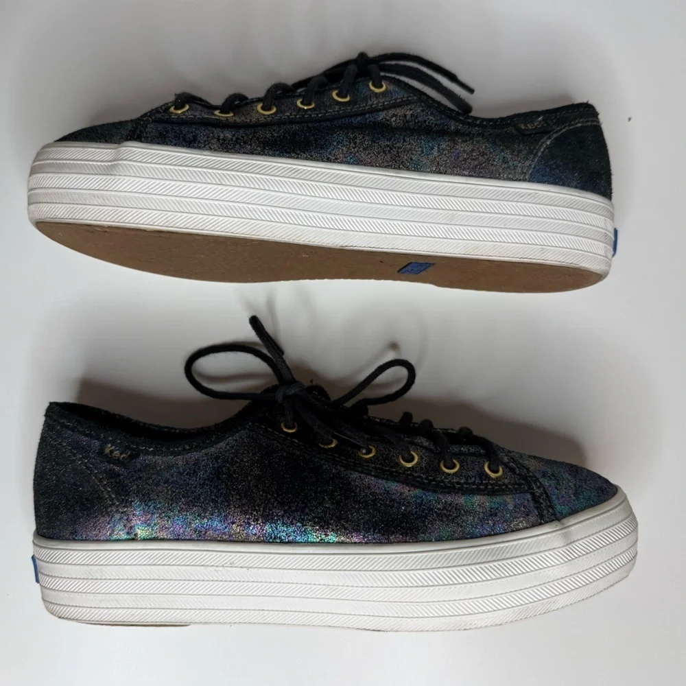Keds Triple Kick Platform Sneakers Iridescent Black Size 7 Whimsy Metallic Boho